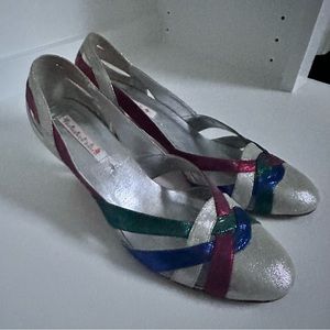 Vintage Constança Basto sparkly low heel women pumps size 9